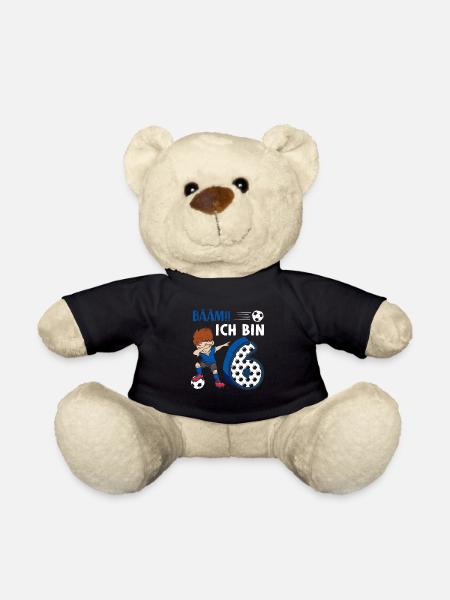6. Geburtstag Fussball 6 Jahre Fußballer - Teddy - Schwarz
