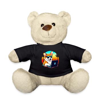 Cool Corgi Dog with Laptop and Sunset - Teddy Bear - black - Front