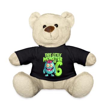 This little monster is 6 - six years old - 6. - Teddy Bear - black - Front