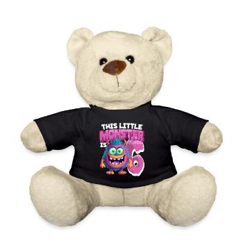 This little monster is 6 - six years old - 6. - Teddy Bear - black - Front