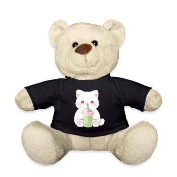 Boba and Cats Cat Drinking Bubble Tea Anime - Teddy Bear - black - Front