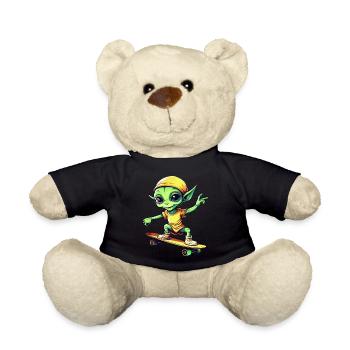 Grüner Alien auf Skateboard: Intergalaktische - Teddy - Schwarz - Vorne