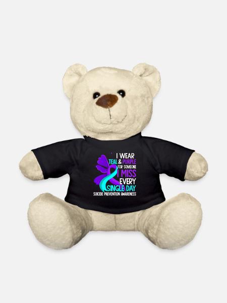 I Wear Teal And Purple For Someone I Miss Suicide - Teddy Bear - black