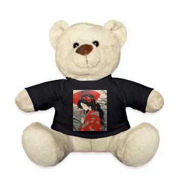Japanese Print Geisha Art - Teddy Bear - black - Front