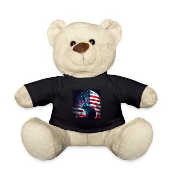 America rabbit under Moon with American Flag - Teddy Bear - black - Front