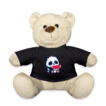 Un panda mignon mange de la pastèque - Nounours - noir - Devant