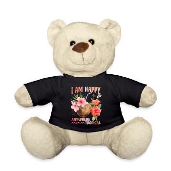 Coconut Cocktail, Hibiscus, Tropics, South Seas, Saying - Teddy Bear - black - Front