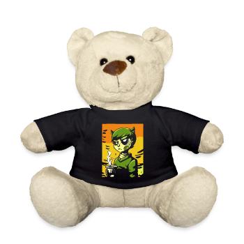 Cartoon Manga Anime, Boy with Coffee - Teddy Bear - black - Front