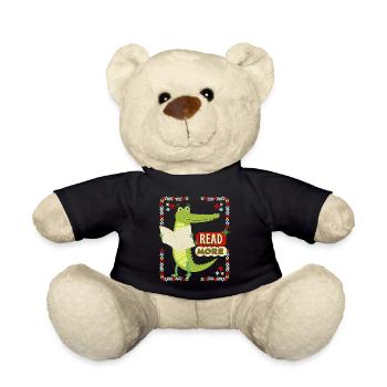 Reading, Book, Newspaper, Funny Crocodile, Saying - Teddy Bear - black - Front