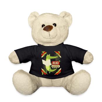 Funny Crocodile, Reading, Book, Newspaper Saying - Teddy Bear - black - Front