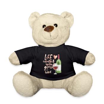 Weintrinker lustiger Spruch, Weinflasche, Weinglas - Teddy - Schwarz - Vorne