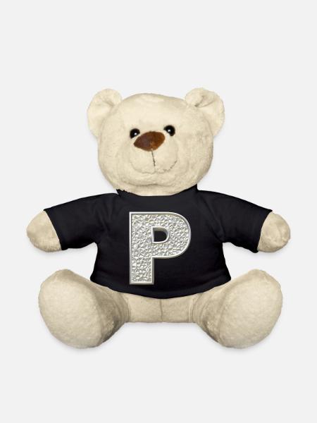 P, letter, letter P, initial, initial P, monogram, - Teddy Bear - black