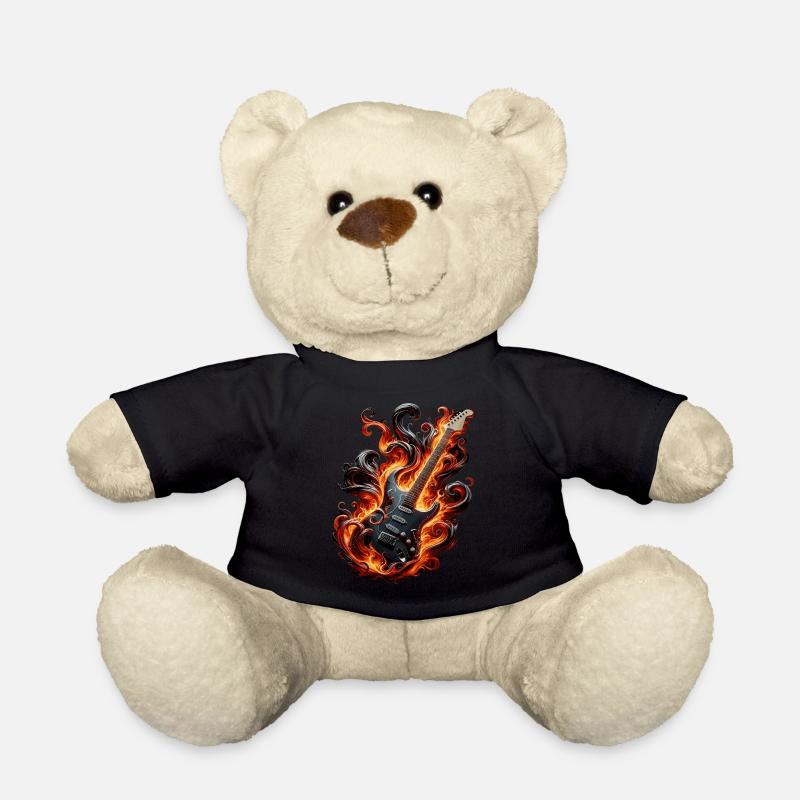 E-Gitarre mit Flammen - Teddy - Schwarz