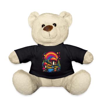 Rainbow nature mushrooms in mushroom wonderland forest - Teddy Bear - black - Front