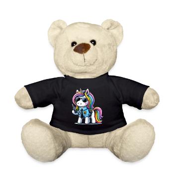 Unicorn Rainbow Cute Unicorn Security - Teddy Bear - black - Front