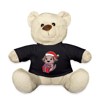 Hund mit Weihnachtsmütze und Weihnachtsgeschenk - Teddy - Schwarz - Vorne