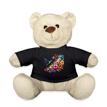 Hummingbird and Hibiscus Blossom Art - Teddy Bear - black - Front