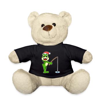 Frog Christmas Fishing - Teddy Bear - black - Front