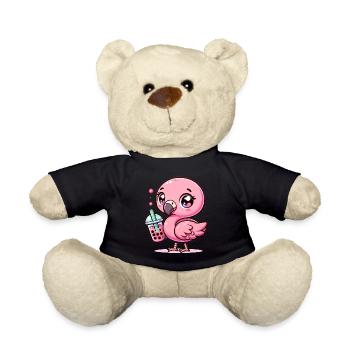 Cute Kawaii Flamingo Bubble Tea Lover Flamingo - Teddy Bear - black - Front