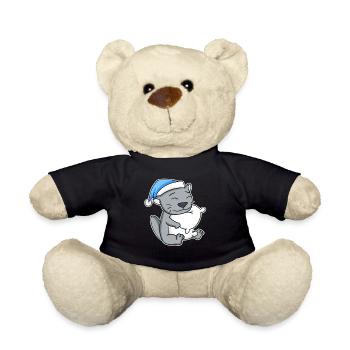 Sleeping Tired - Cat with Pillow and Sleepy Cap - Teddy Bear - black - Front