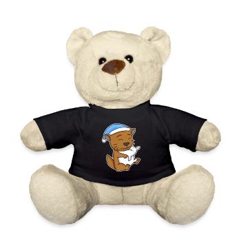 Schlafen Müde - Katze mit Kissen und Schlafmütze - Teddy - Schwarz - Vorne