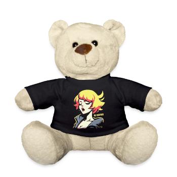 Popfarbene Anime-Girl: So aufgeregt Frau - Teddy - Schwarz - Vorne