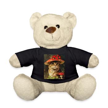 Vintage Cat in a Mushroom Flower Hat Cottagecore - Teddy Bear - black - Front