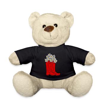 Red Rain Boots Flowers - Teddy Bear - black - Front