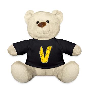 Buchstabe V - Anfangsbuchstabe V - Käse Motiv - Teddy - Schwarz - Vorne