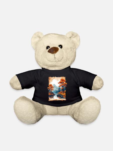 Classic Scenery Papyrus Scroll Onsen Japanese - Teddy Bear - black