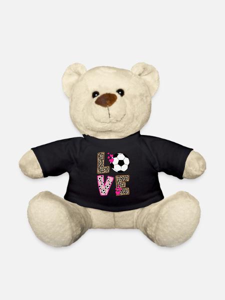 Niedliche Liebe Fußball Leopardenmuster Frauen Mädchen Fußball - Teddy - Schwarz