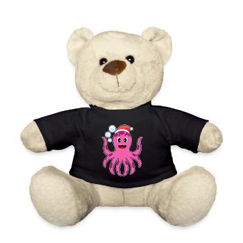 Octopus Christmas Santa Hat - Teddy Bear - black - Front