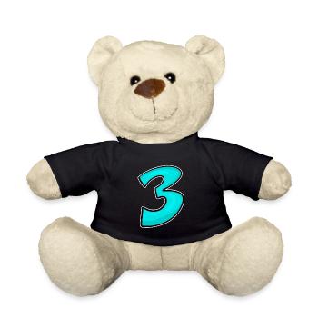 Drei - 3 - Nummer 3 - Zahl 3 - Teddy - Schwarz - Vorne
