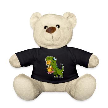 Dino Motif Dinosaur Pizza Delicious - Teddy Bear - black - Front