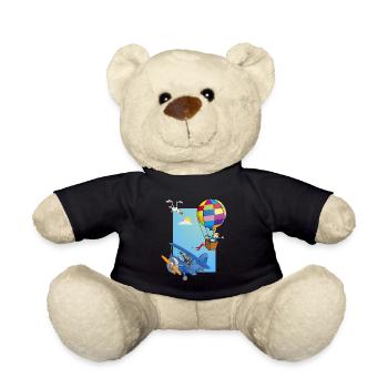 Boy in a hot air balloon and a blue airplane - Teddy Bear - black - Front