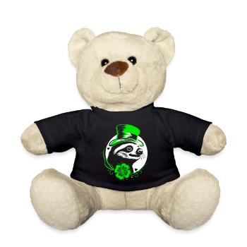 Sloth St Patrick's Day with clover and hat - Teddy Bear - black - Front