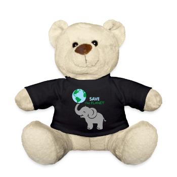 Baby elephant holding the globe - Teddy Bear - black - Front