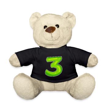 Drei - 3 - Nummer 3 - Zahl 3 - Teddy - Schwarz - Vorne