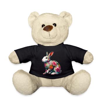 Lapin décoré de fleurs - Nounours - noir - Devant