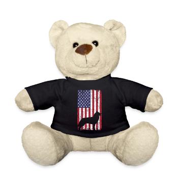 Siberian Huskys Hund mit USA Flagge - Teddy - Schwarz - Vorne