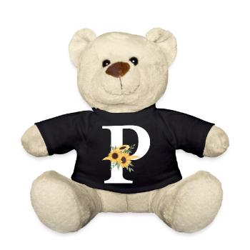 Letter p floral sunflower - Teddy Bear - black - Front