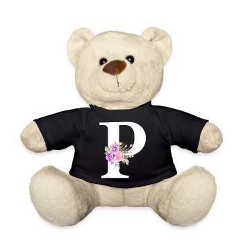 Purple floral letter p - Teddy Bear - black - Front