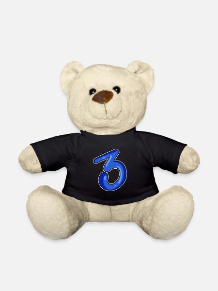 Three - 3 - Number 3 - Number 3 - Teddy Bear - black