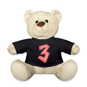 Drei - 3 - Nummer 3 - Zahl 3 - Teddy - Schwarz - Vorne