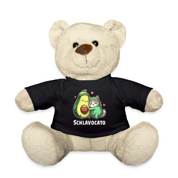 Schlavocato Schlafshirt Nachthemd Pyjama Schlaf - Teddy - Schwarz - Vorne