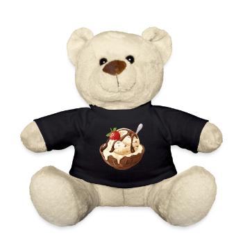 Vanilleeis Erdbeer Eisbecher Genuss Moment - Teddy - Schwarz - Vorne