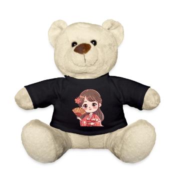 Cute Cherry Blossom Kimono Figurine - Teddy Bear - black - Front