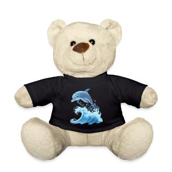Dolphin Graphic with Waves Dolphin Lover Ocean - Teddy Bear - black - Front