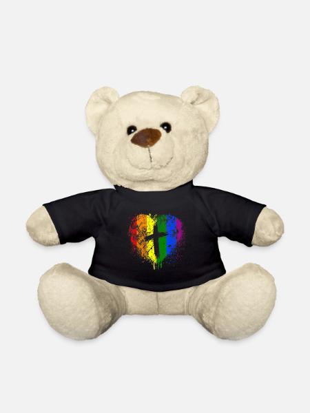 Regenbogenherz mit Kreuz Gay Pride LGBT Christ - Teddy - Schwarz