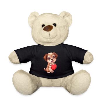 Cute Puppy Holding Heart Cartoon Design for Dog - Teddy Bear - black - Front